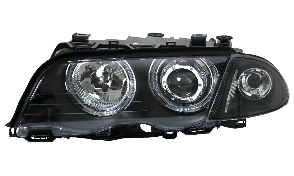 Scheinwerfer Set LED Angel Eyes für BMW E46 Limo Touring Bj. 98-01 Schwarz