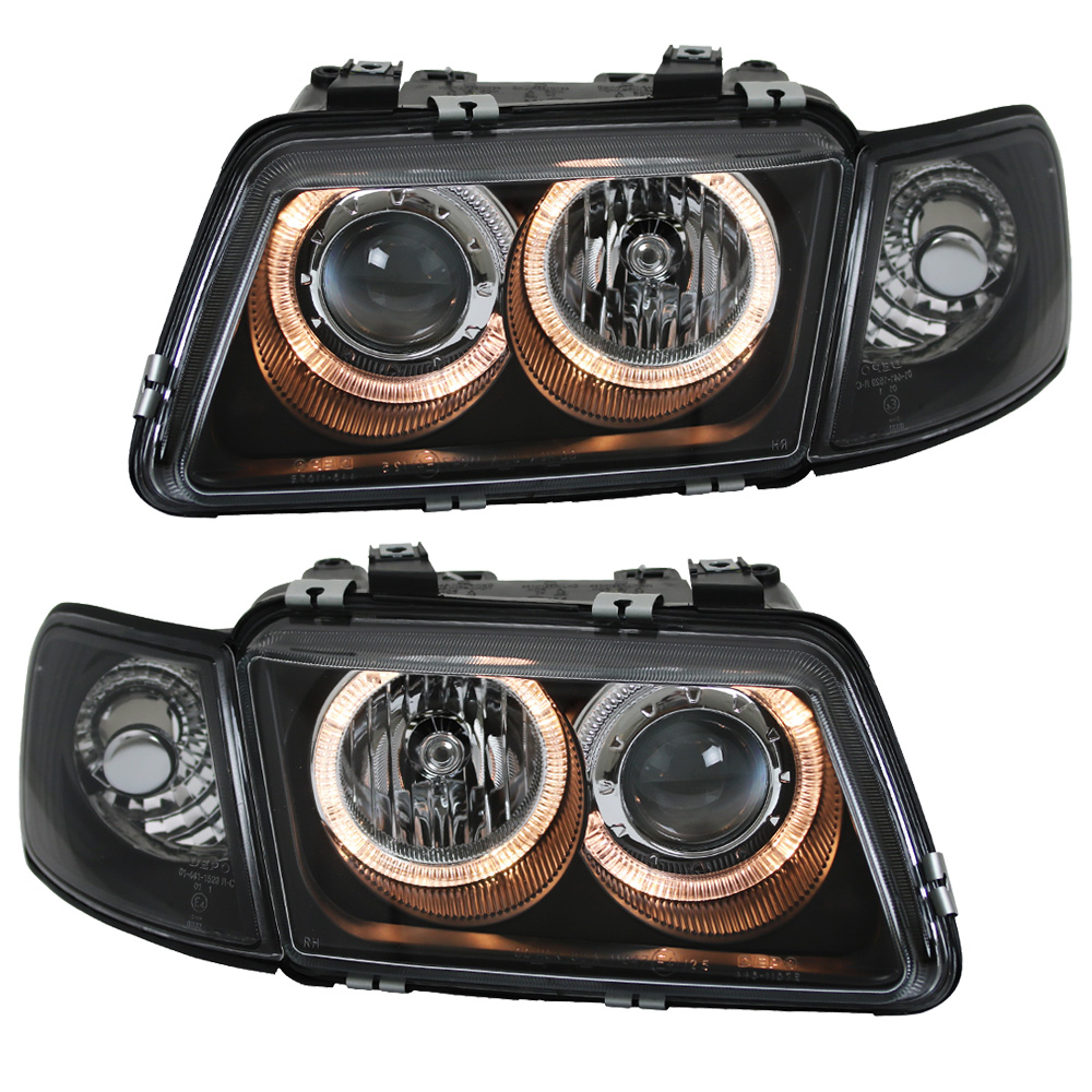 Depo Scheinwerfer Klarglas Angel Eyes für Audi A3 8L Bj. 96-00 Schwarz