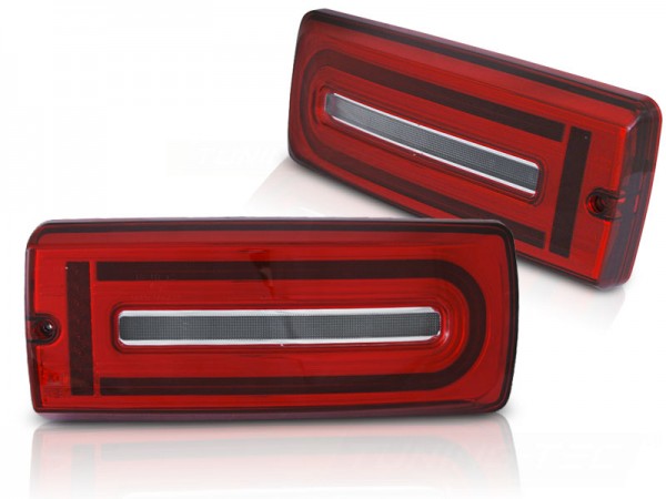 LED Lightbar Rückleuchten für Mercedes G-Klasse W463 Bj. 90-18 Rot/Chrom dynamischer Blinker