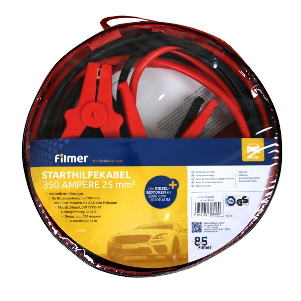 Überbrückungskabel 350A 25mm² Starthilfekabel 3,5m Pannen Hilfe Kabel