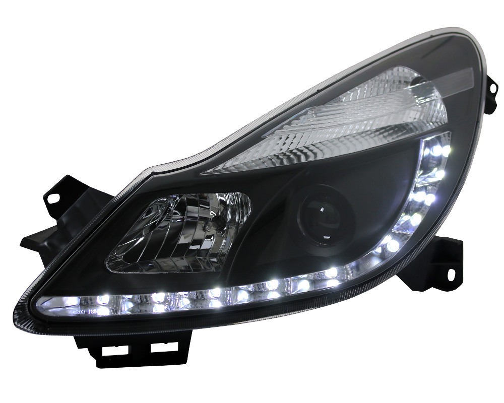 Scheinwerfer mit LED für Opel Corsa C in Schwarz