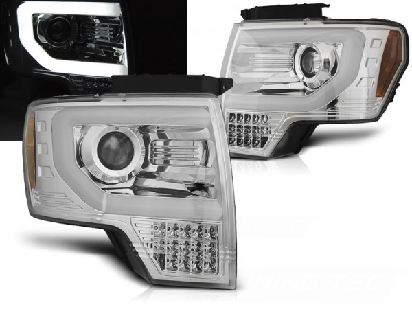 Scheinwerfer LED Tagfahrlicht Optik für Ford F150 MK12 Bj. 08-14 Chrom mit LED Blinker