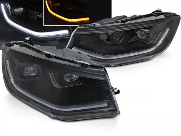 Scheinwerfer DRL LED Tagfahrlicht für VW Caddy V 5 Bj. 2020- Schwarz dynamischer Blinker