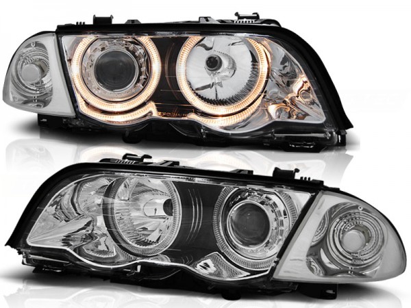 Scheinwerfer Angel Eyes für BMW 3er E46 Limo Touring Bj. 98-01 Chrom