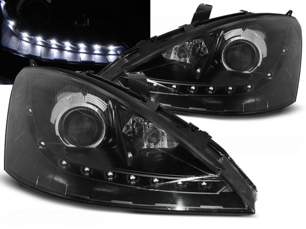 Scheinwerfer LED Tagfahrlicht Optik für Ford Focus MK1 Bj. 98-01 Schwarz