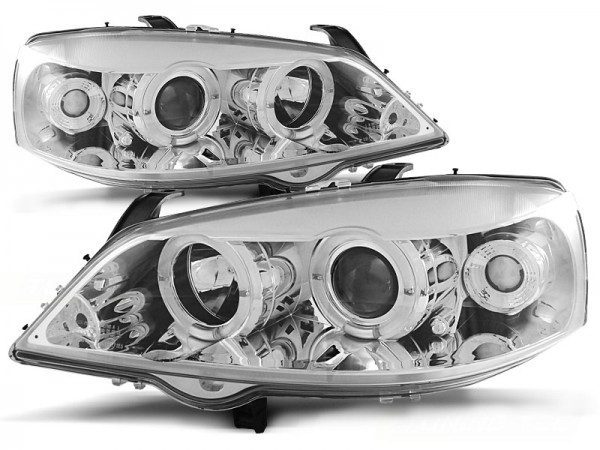 Scheinwerfer Angel Eyes für Opel Astra G Bj. 98-05 Chrom
