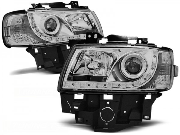 Scheinwerfer LED Tagfahrlicht Optik für VW T4 Multivan Caravelle Bj. 96-03 Chrom