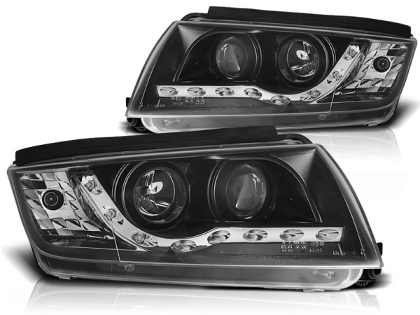 Scheinwerfer LED Tagfahrlicht Optik für Skoda Fabia 1 Bj. 99-08 Schwarz inkl. Stellmotor