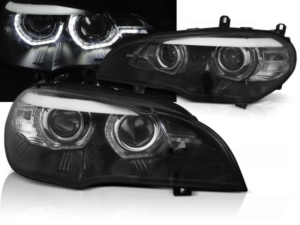 LED DRL Scheinwerfer 3D Angel Eyes für BMW X5 E70 Bj. 07-13 Schwarz