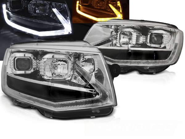 Scheinwerfer DRL LED Tagfahrlicht für VW T6 Bj. 15-19 Chrom mit dynamischem LED Blinker