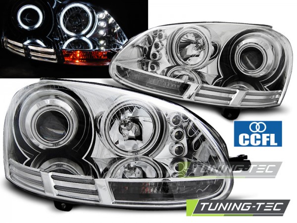 Scheinwerfer CCFL Angel Eyes für VW Golf 5 Jetta 3 Bj. 03-10 Chrom