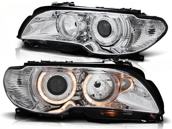 Scheinwerfer Angel Eyes für BMW 3er E46 Coupe Cabrio Bj. 03-06 Chrom