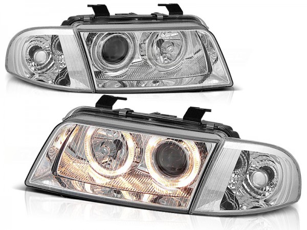 Scheinwerfer Angel Eyes für Audi A4 B5 Bj. 94-98 Chrom