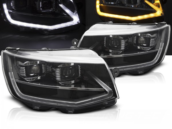 Voll LED Scheinwerfer Tagfahrlicht für VW T6 Bj. 15-19 Schwarz mit dynamischem LED Blinker