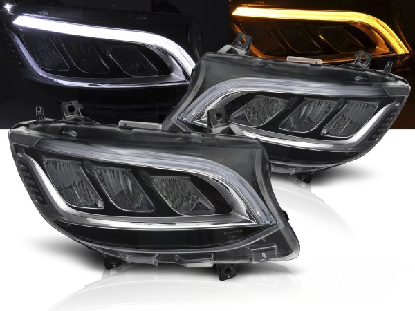 LED Scheinwerfer Tagfahrlicht für Mercedes Sprinter W907 W910 Bj. 18-23 Schwarz / Chrom