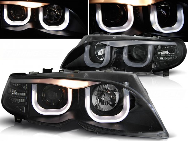 Scheinwerfer 3D Angel Eyes für BMW 3er E46 Limo Touring Bj. 01-05 Schwarz