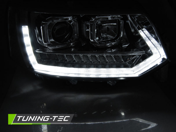 Scheinwerfer DRL LED Tagfahrlicht für VW T5 GP Facelift Bj. 10-15 Chrom mit dynamischem LED Blinker