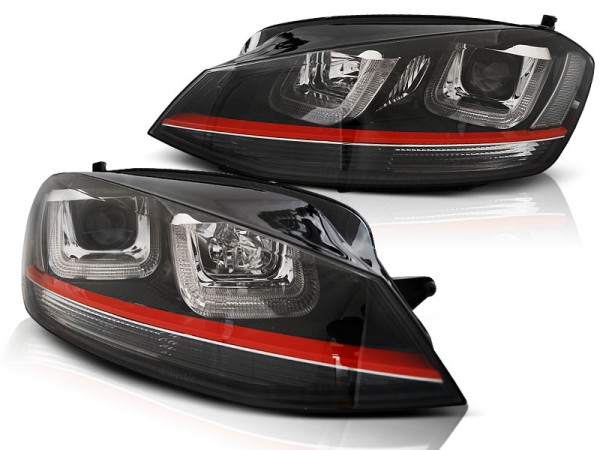 Scheinwerfer U-Tube LED Tagfahrlicht für VW Golf 7 Bj. 12-16 Schwarz Rot Edition