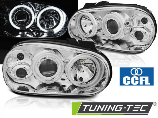 Scheinwerfer CCFL Angel Eyes für VW Golf 4 Bj. 97-03 Chrom mit Nebelscheinwerfer