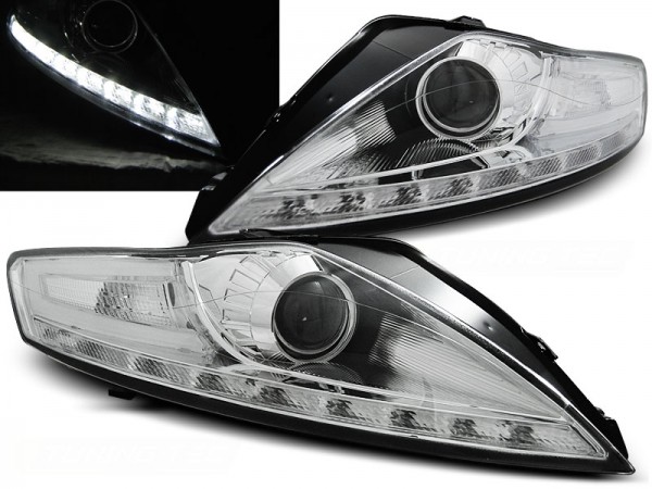 Scheinwerfer LED Tagfahrlicht Optik für Ford Mondeo MK4 Bj. 07-10 Chrom