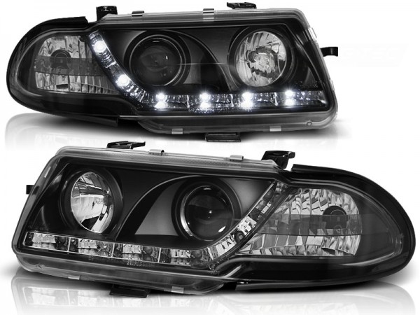 Scheinwerfer LED Tagfahrlicht Optik für Opel Astra F Bj. 94-98 Schwarz