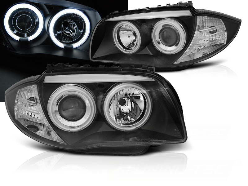 Scheinwerfer CCFL Angel Eyes für BMW 1er E81 E82 E87 E88 Bj. 04-11 Schwarz, 1er E81 E82 E87 E88, BMW, Scheinwerfer
