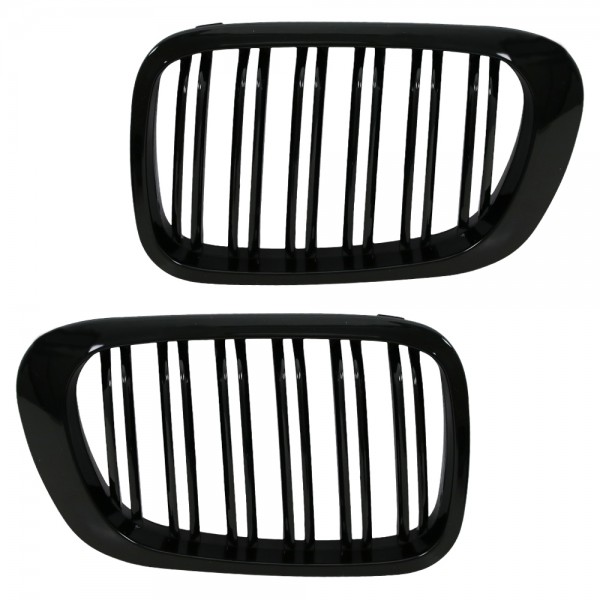 Nieren Kühlergrill für BMW E46 Coupe Cabrio Bj. 99-03 Schwarz Klavierlack Doppelsteg