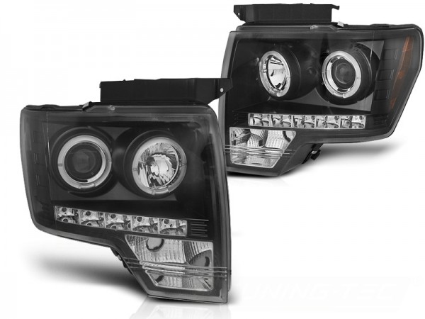 Scheinwerfer Angel Eyes für Ford F150 MK12 Bj. 08-14 Schwarz