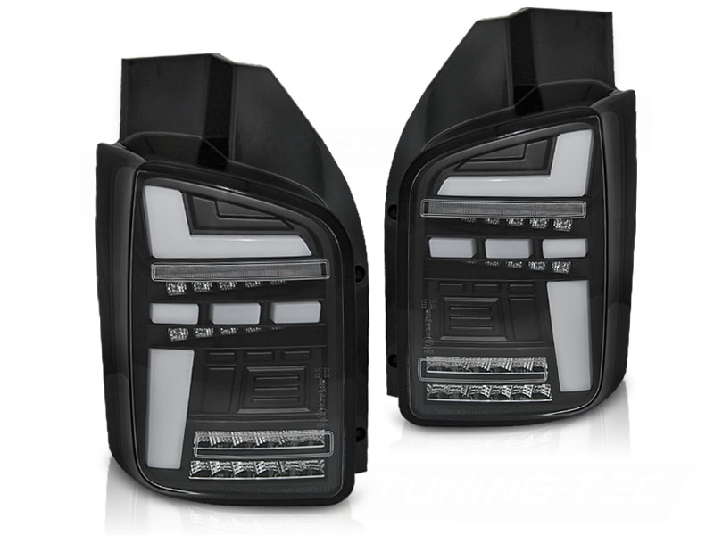 Voll LED Lightbar Rückleuchten für VW T5 Bj. 03-09 Schwarz dynamischer Blinker (Flügeltüren)