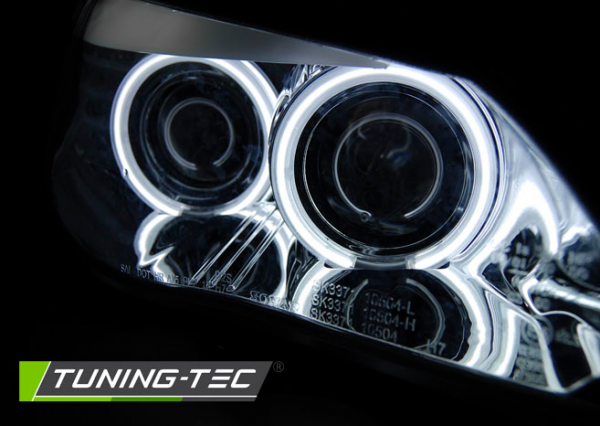 Scheinwerfer CCFL Angel Eyes für BMW 5er E60 E61 Bj. 03-07 Chrom mit LED Blinker