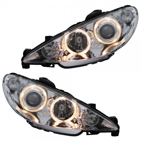 Scheinwerfer Angel Eyes für Peugeot 206 Bj. 98-06 Chrom