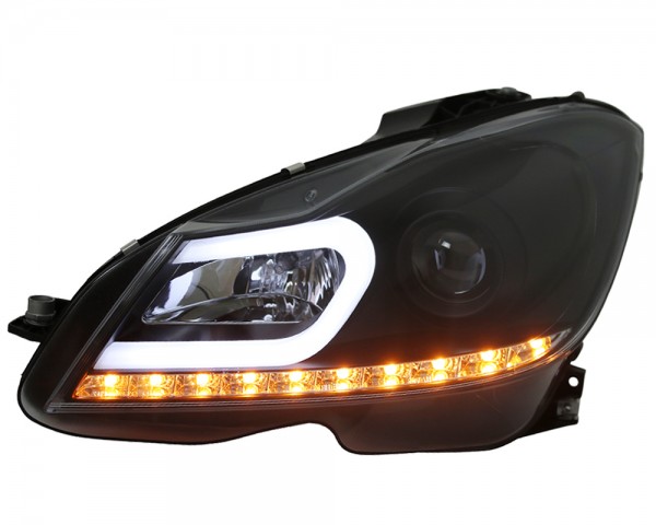 Scheinwerfer LED Tagfahrlicht Optik für Mercedes C-Klasse W204 Bj. 11-15 Schwarz