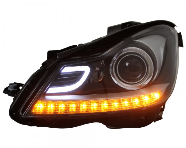 Scheinwerfer LED Tagfahrlicht Optik für Mercedes C-Klasse W204 Bj. 11-15 Schwarz