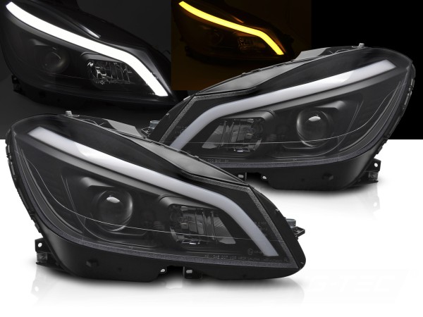Scheinwerfer LED Tagfahrlicht für Mercedes C-Klasse W204 Bj. 11-15 Schwarz Matt