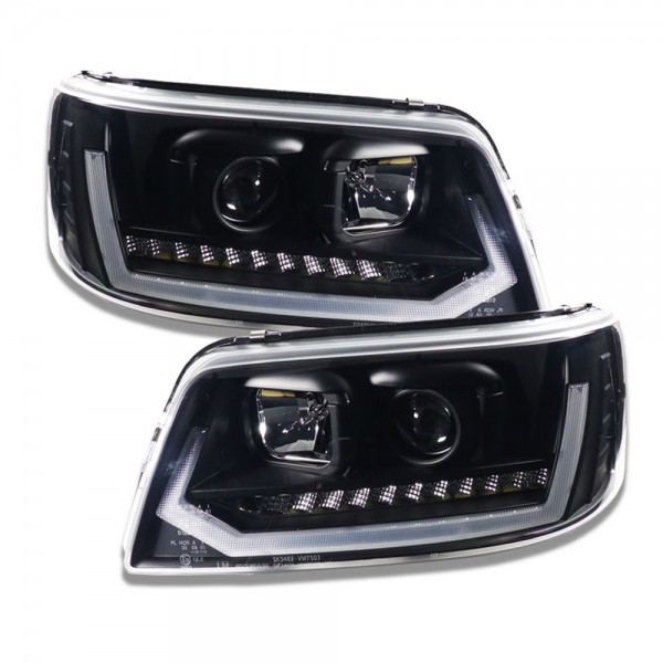 Scheinwerfer DRL LED Tagfahrlicht für VW T5 Bj. 03-09 Schwarz im T6 Design