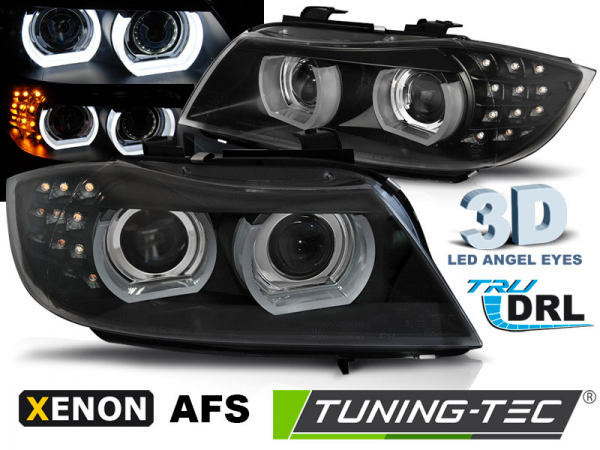 Xenon Scheinwerfer 3D Angel Eyes für BMW 3er E90 E91 LCI Bj. 09-12 Schwarz AFS