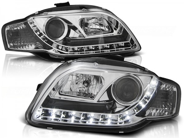 Scheinwerfer LED Tagfahrlicht Optik für Audi A4 B7 Bj. 04-08 Chrom