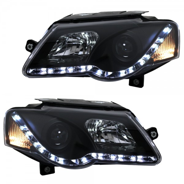Scheinwerfer LED Tagfahrlicht Optik für VW Passat 3C B6 Bj. 05-10 Schwarz