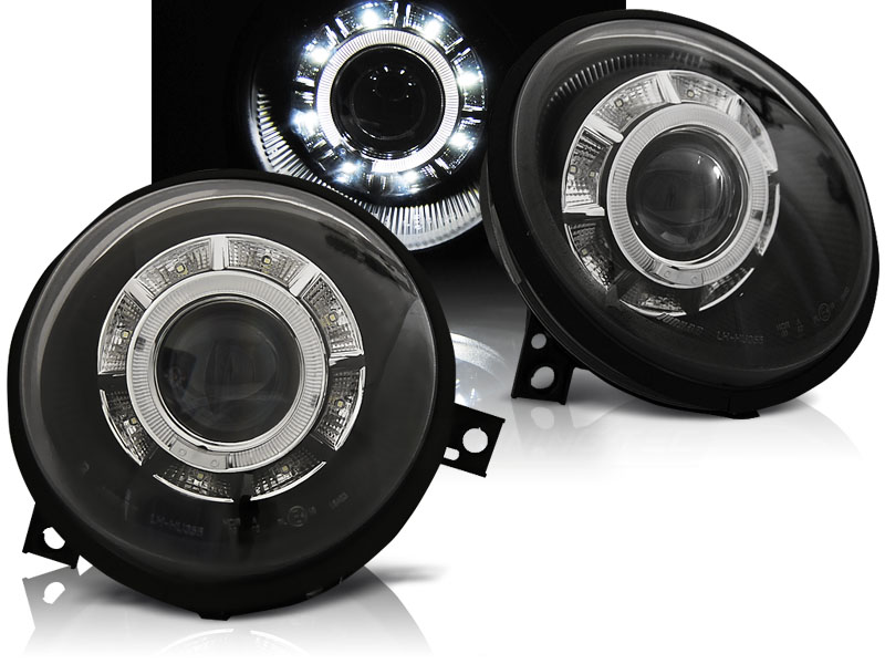 Scheinwerfer LED Angel Eyes für VW Lupo 6X Bj. 98-05 Schwarz, Lupo, VW, Scheinwerfer