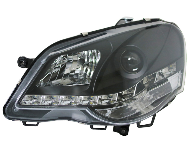 Scheinwerfer LED Tagfahrlicht Optik für VW Polo 9N3 Bj. 05-09 Schwarz