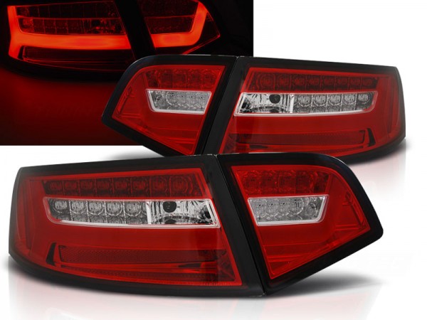 LED Lightbar Rückleuchten für Audi A6 C6 4F Limo Bj. 08-11 Rot/Chrom