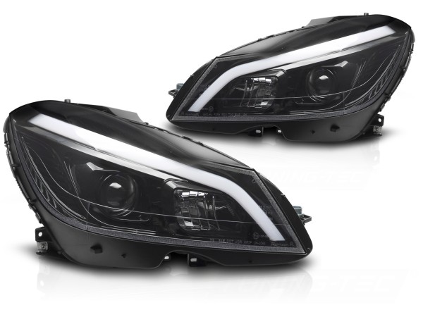Scheinwerfer LED Tagfahrlicht für Mercedes C-Klasse W204 Bj. 11-15 Schwarz Glanz
