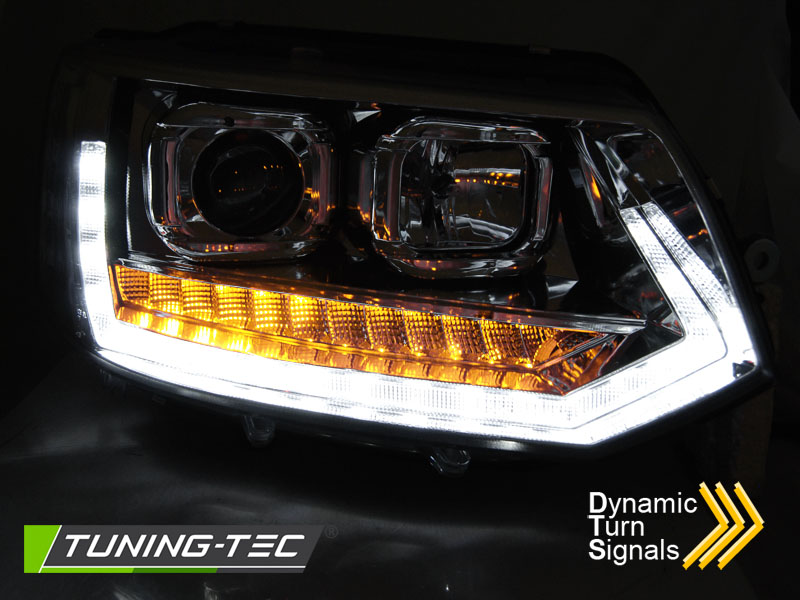 Scheinwerfer DRL LED Tagfahrlicht für VW T5 GP Facelift Bj. 10-15 Chrom mit dynamischem  LED Blinker, T5 Facelift (GP), VW, Scheinwerfer
