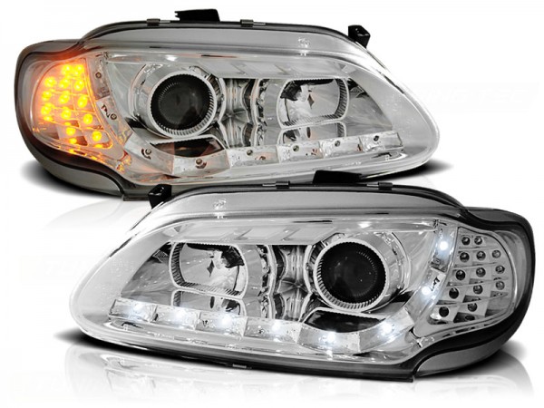 Scheinwerfer LED Tagfahrlicht Optik für Renault Megane Bj. 96-99 Chrom mit LED Blinker