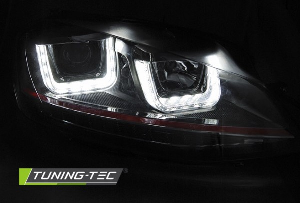 Scheinwerfer DRL LED Tagfahrlicht für VW Golf 7 Bj. 12-16 Schwarz Rot mit dynamischem Blinker