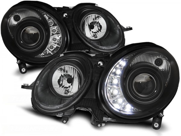Scheinwerfer LED Tagfahrlicht Optik für Mercedes E-Klasse W211 Bj. 02-06 Schwarz