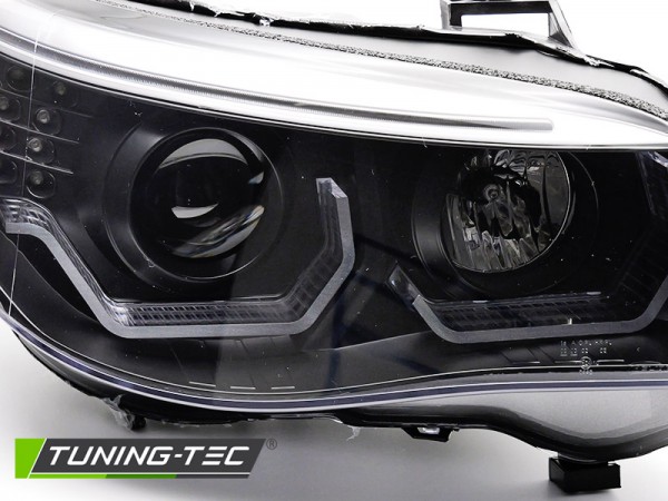 Scheinwerfer 3D Angel Eyes für BMW 5er E60 E61 Bj. 03-07 Schwarz mit LED Blinker