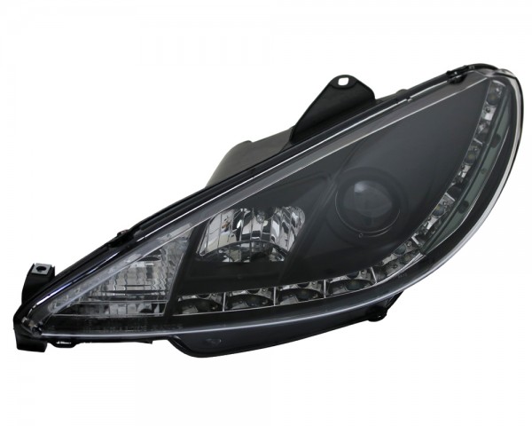 Scheinwerfer LED Tagfahrlicht Optik für Peugeot 206 Bj. 98-06 Schwarz