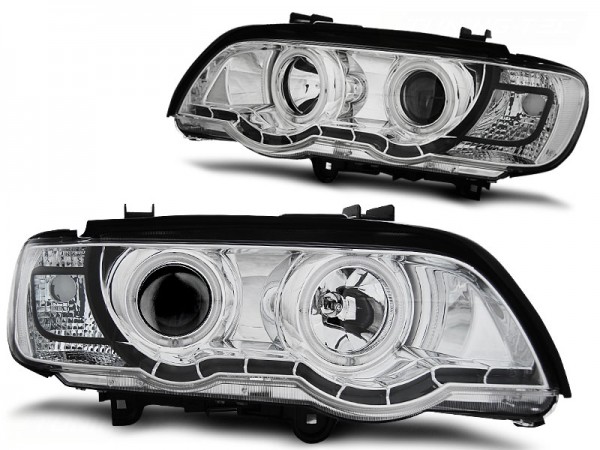 Xenon CCFL Angel Eyes Scheinwerfer für BMW X5 E53 Bj. 99-03 Chrom