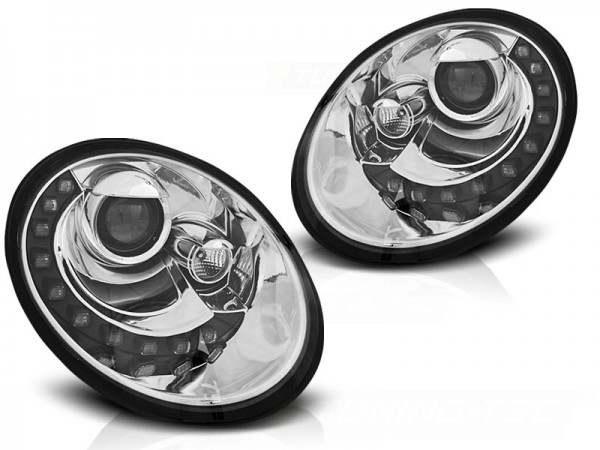 Scheinwerfer LED Tagfahrlicht Optik für VW New Beetle 9C Facelift Bj. 05-10 Chrom